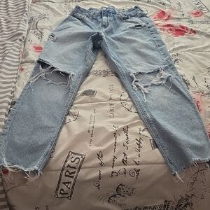 American Eagle Outfitters Ripped Boyfriend Jeans in Light Blue